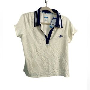 Prince PickleBall Women’s cropped Collared Ivory, Blue, Polo Shirt Size M NWT